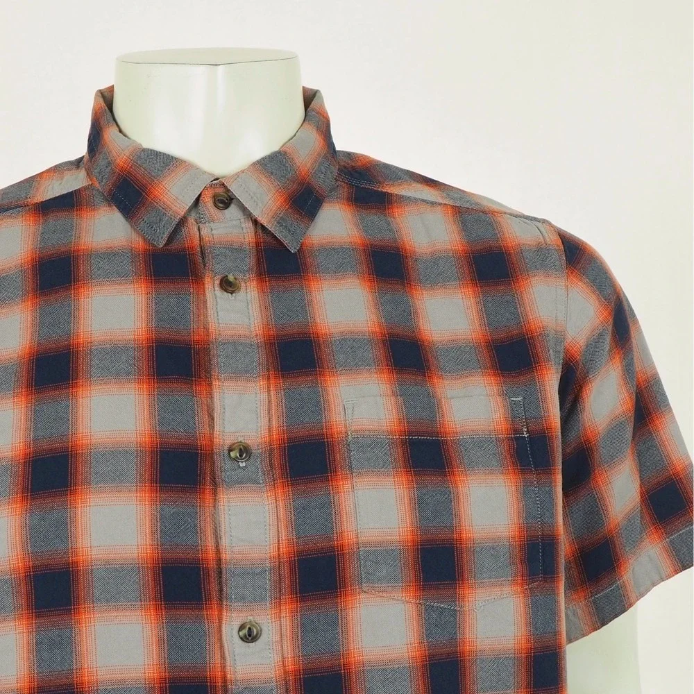 The North Face Button Down Shirt Mens Large Gray Blue Plaid Cotton Hiking Camp